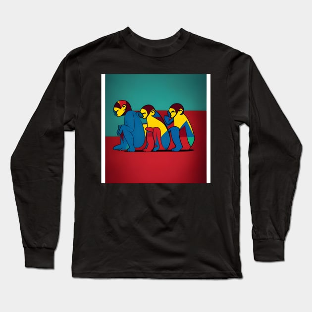 Three Wise Monkeys Long Sleeve T-Shirt by seguns1